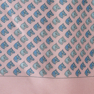 Light Pink & Light Blue Hermes Horse Print Silk Tie