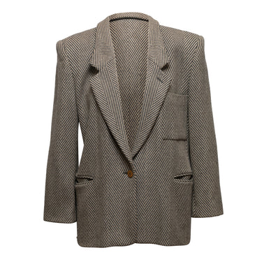 Vintage Grey & Beige Giorgio Armani Herringbone Virgin Wool Blazer Size IT 40
