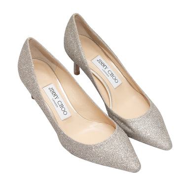 Silver Jimmy Choo Pointed-Toe Glitter Pumps Size 35