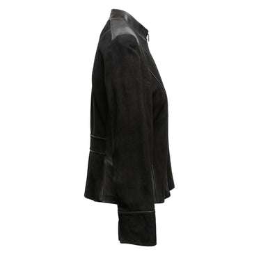 Black Lafayette 148 Suede & Leather Zip Jacket Size US 8 - Designer Revival