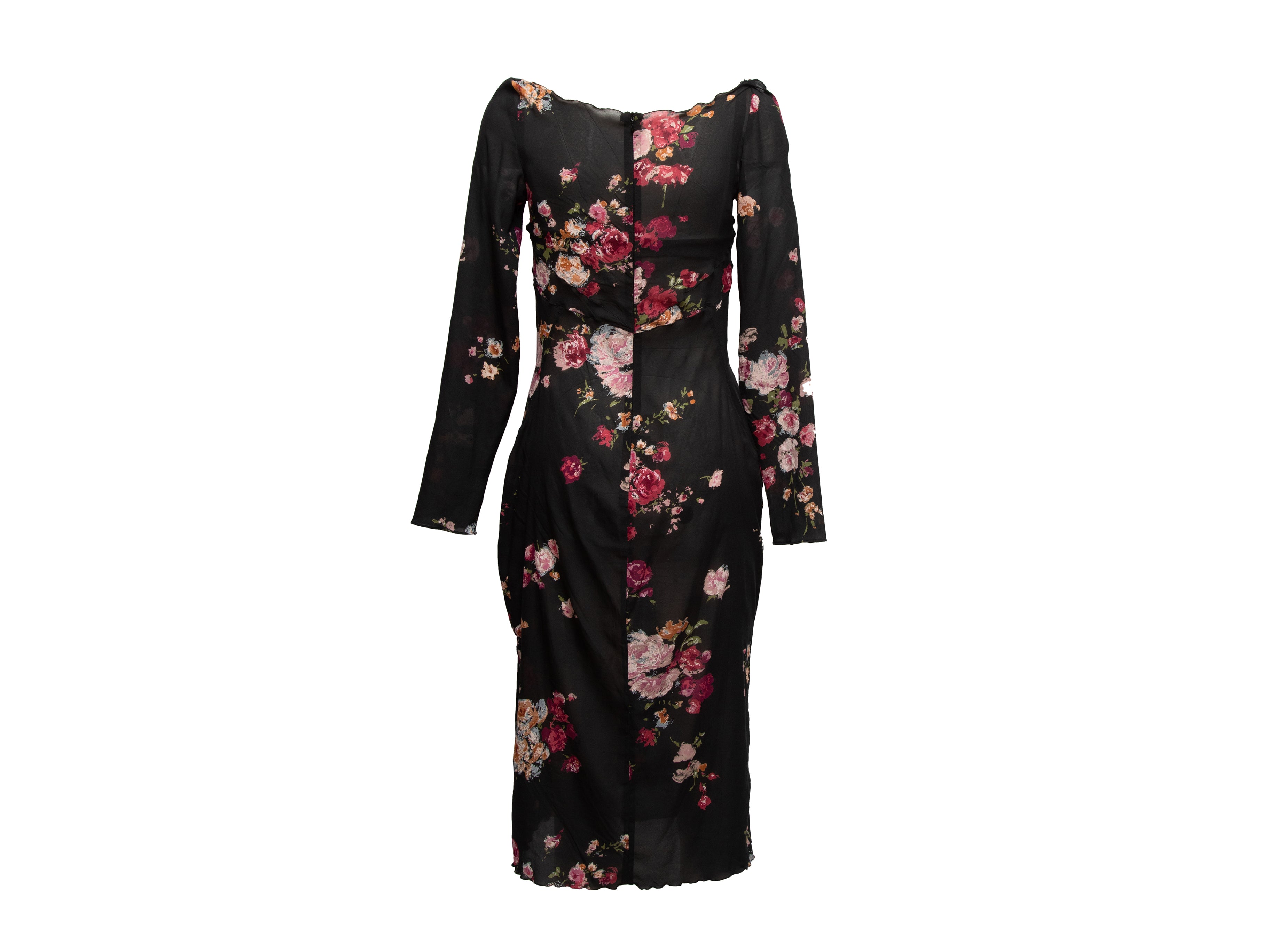 Black & Multicolor Dolce & Gabbana Floral Print Dress Size EU 44