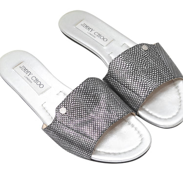 Silver & Black Jimmy Choo Scale Printed Slide Sandals Size 36