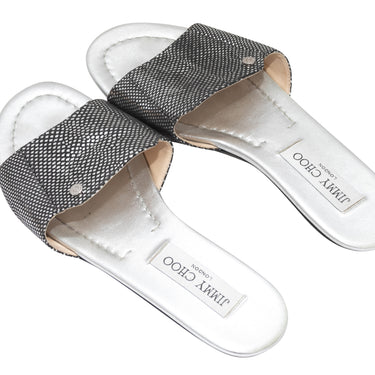 Silver & Black Jimmy Choo Scale Printed Slide Sandals Size 36 - Designer Revival