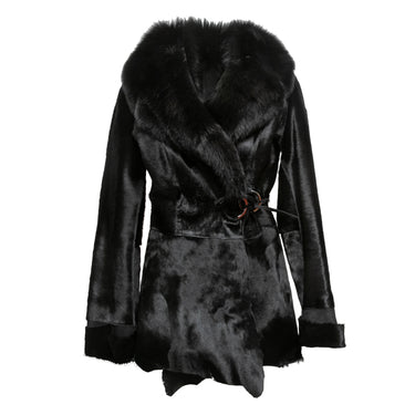 Black Roberto Cavalli Ponyhair & Fox Fur Coat Size IT 44 - Designer Revival