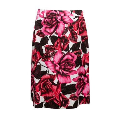 Red & Multicolor Prada 2019 Rose Print Skirt Size US L - Designer Revival