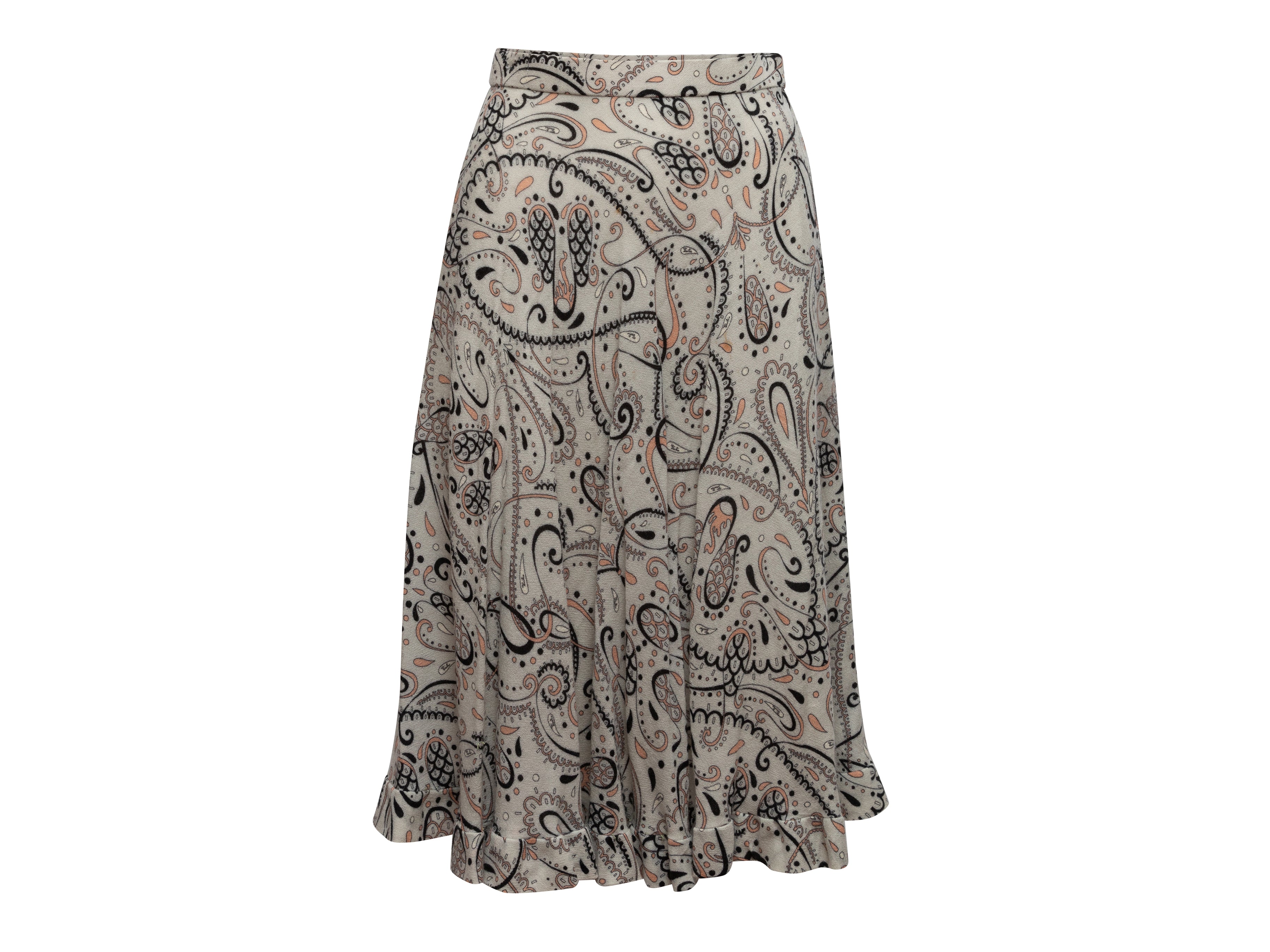 Vintage Gray & Multicolor Emilio Pucci Paisley Print Midi Skirt Size M - Designer Revival