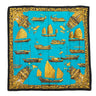 Teal & Gold Hermes Jonques et Sampans Motif Printed Silk Scarf - Designer Revival