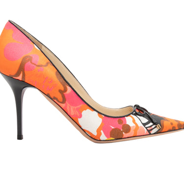 Orange & Multicolor Jimmy Choo Floral Print Pointed-Toe Pumps Size 37.5