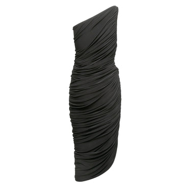 Black Norma Kamali Diane One-Shoulder Ruched Dress Size US S