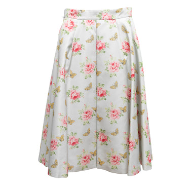 White & Multicolor Prada 2019 Silk Rose & Butterfly Print Skirt Size IT 46 - Designer Revival