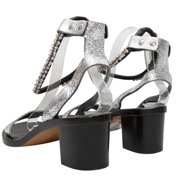 Silver & Black Isabel Marant Jaeryn Crystal-Embellished Sandals Size 37