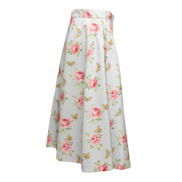 White & Multicolor Prada 2019 Silk Rose & Butterfly Print Skirt Size IT 46 - Designer Revival
