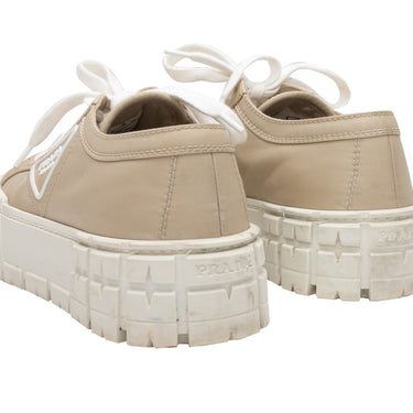 Beige & White Prada Double Wheel Re-Nylon Platform Sneakers Size 38 - Designer Revival