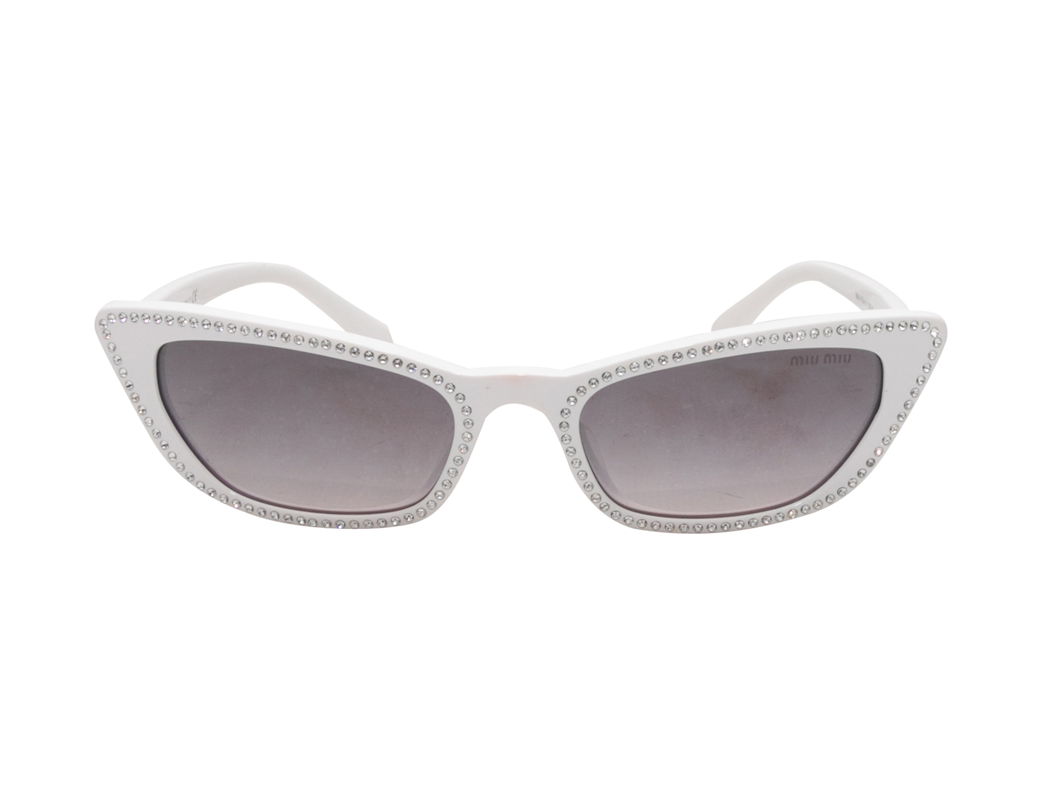 White Miu Miu Rhinestone-Embellished Cat-Eye Sunglasses - Designer Revival