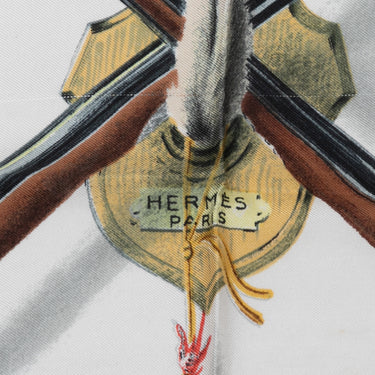 Grey & Multicolor Hermes Les Fusils Motif Printed Silk Scarf - Designer Revival