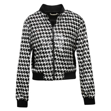 Black & White Alice + Olivia Sequined Houndstooth Jacket Size US S - Designer Revival