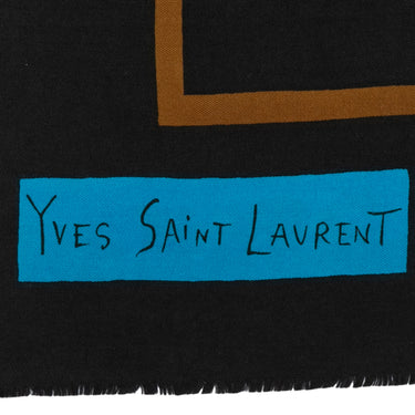 Black & Teal Yves Saint Laurent Geometric Print Silk Scarf