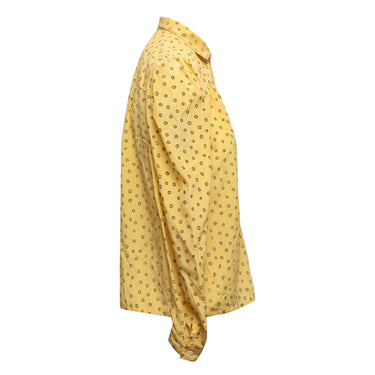 Vintage Yellow & Black Jan Vanvelden Printed Silk Blouse Size US S/M