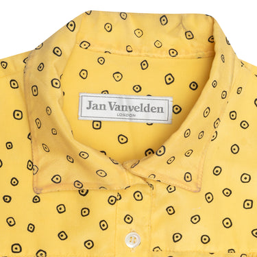Vintage Yellow & Black Jan Vanvelden Printed Silk Blouse Size US S/M