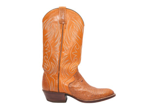 Tan Pointed-Toe Leather & Lizard Skin Cowboy Boots