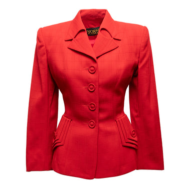 Vintage Red Norma Kamali 1980s Silk Blazer Size US XS