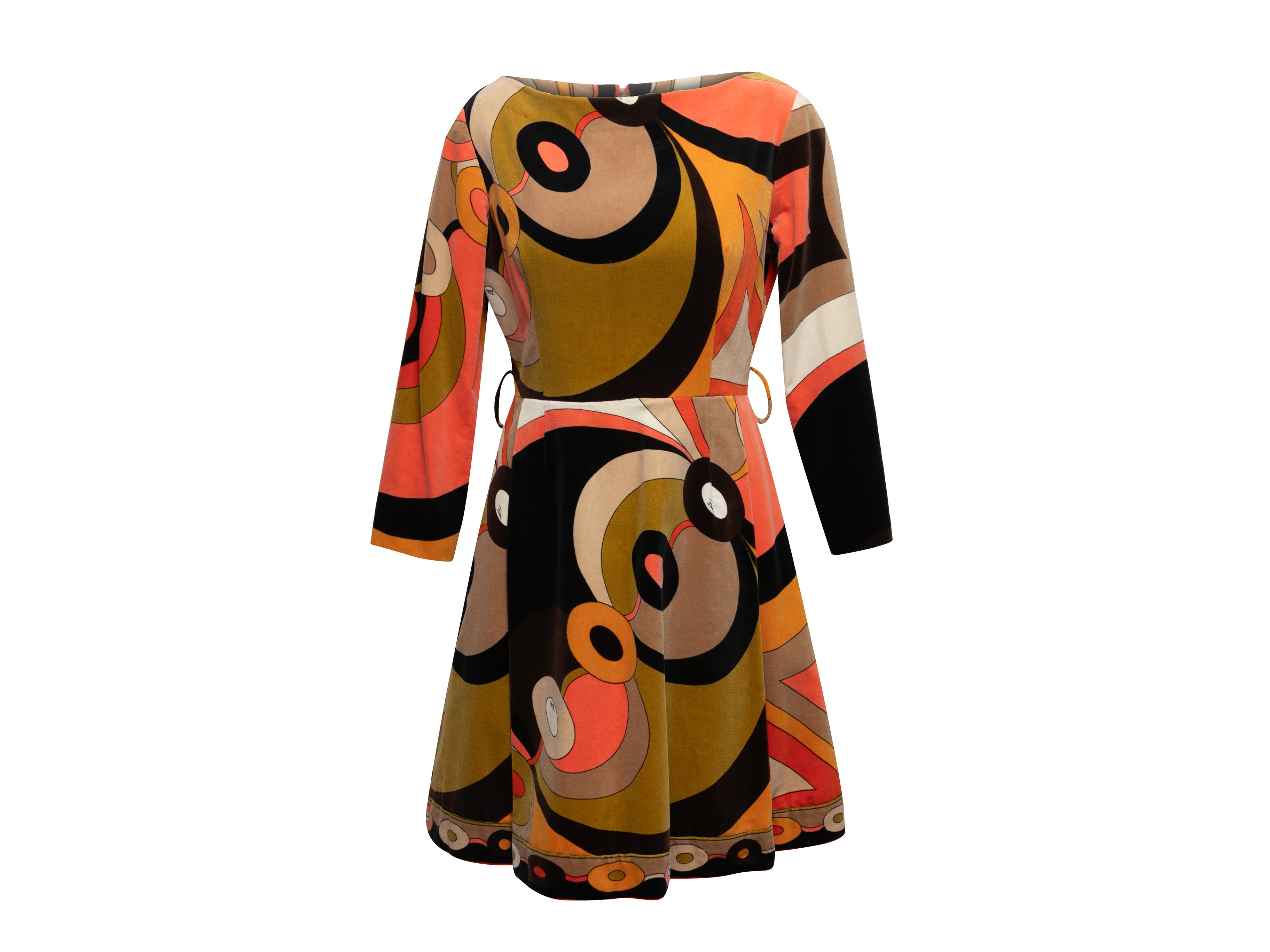Vintage Black & Multicolor Emilio Pucci Velvet Abstract Print Dress Size US 14 - Designer Revival