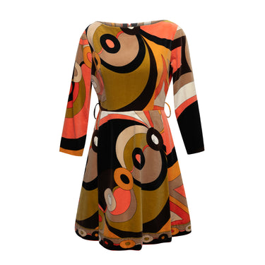 Vintage Black & Multicolor Emilio Pucci Velvet Abstract Print Dress Size US 14 - Designer Revival