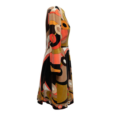 Vintage Black & Multicolor Emilio Pucci Velvet Abstract Print Dress Size US 14