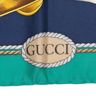 Green & Multicolor Gucci Sailboat Print Silk Scarf - Designer Revival