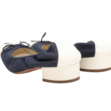 Navy & White Chanel Cap-Toe Low Heel Pumps Size 37 - Designer Revival