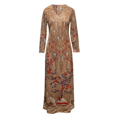 Vintage Beige & Multicolor Lanvin Tree Print Maxi Dress Size US S - Designer Revival