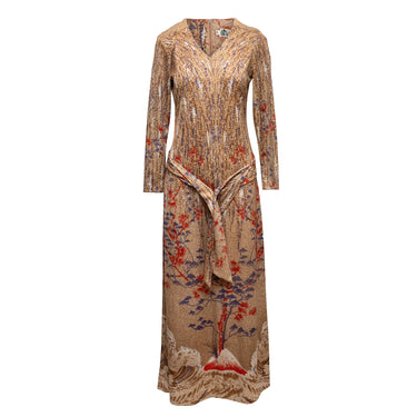 Vintage Beige & Multicolor Lanvin Tree Print Maxi Dress Size US S - Atelier-lumieresShops Revival