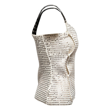 White & Silver Chanel Knit One-Shoulder Sequined Top Size US S - Designer Revival
