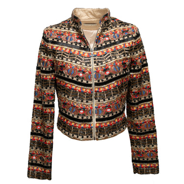 Tan & Multicolor Alice + Olivia Embroidered Jacket Size US M - Designer Revival