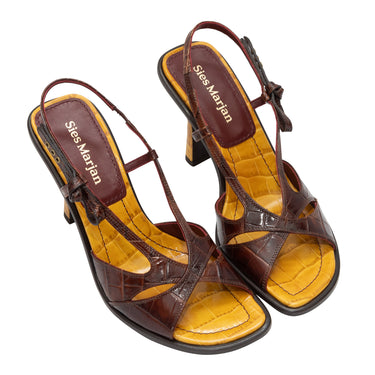 Brown & Yellow Sies Marjan Embossed Leather Strappy Sandals Size 39.5