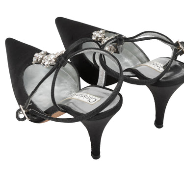 Vintage Black Christian Lacroix Silk Crystal-Embellished Heels Size 35 - Designer Revival
