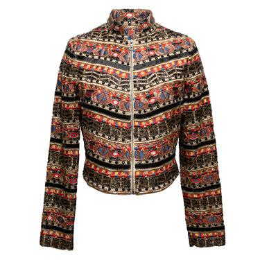 Tan & Multicolor Alice + Olivia Embroidered Jacket Size US M - Designer Revival