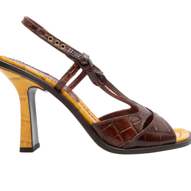 Brown & Yellow Sies Marjan Embossed Leather Strappy Sandals Size 39.5