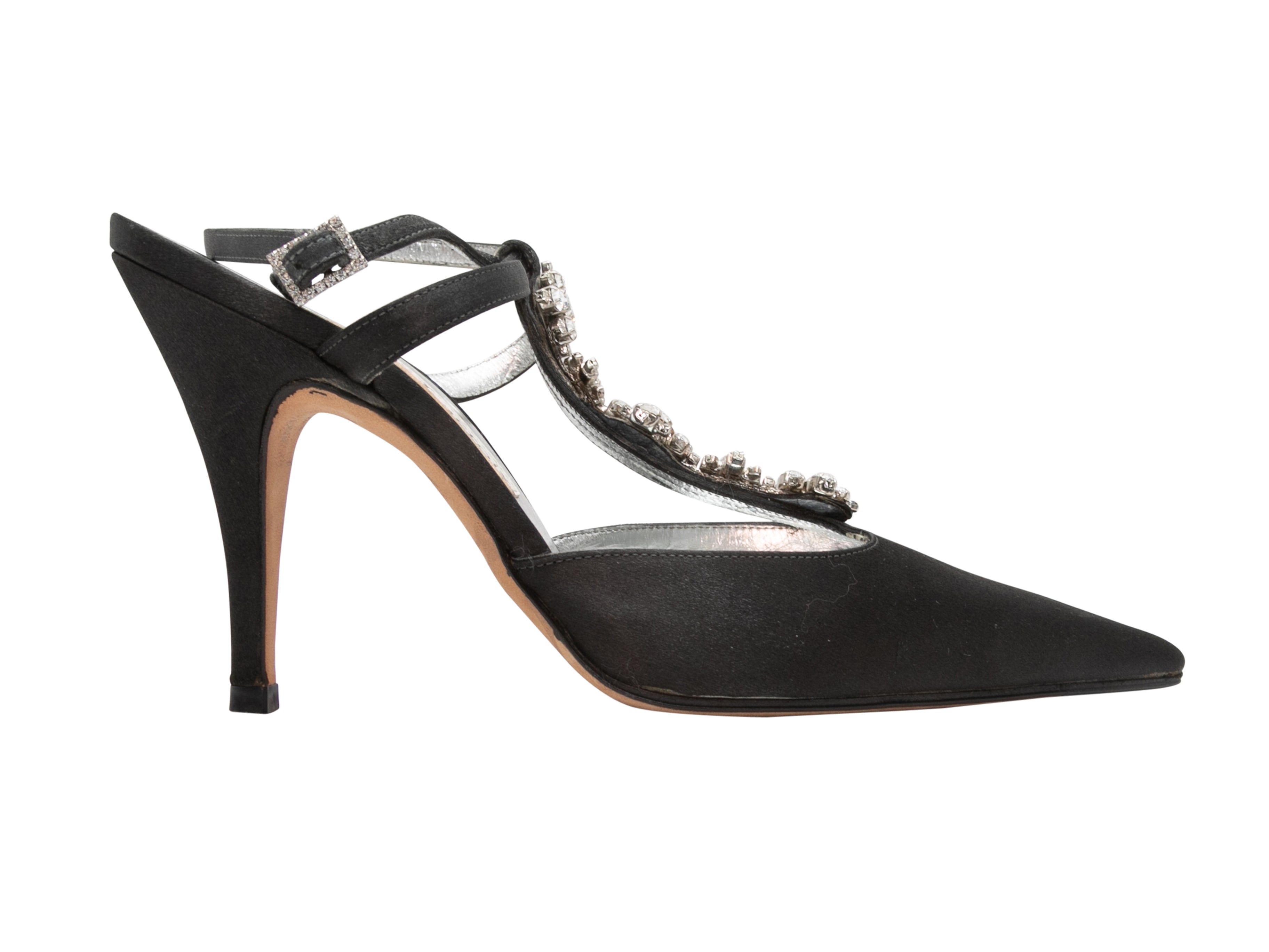 Vintage Black Christian Lacroix Silk Crystal-Embellished Heels Size 35 - Designer Revival