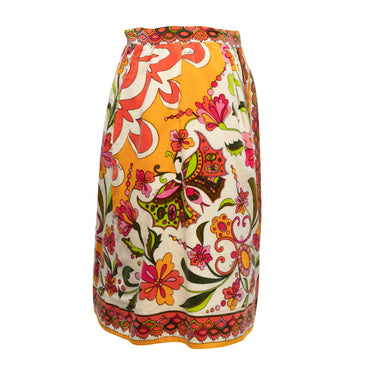 Vintage Orange & Multicolor Emilio Pucci 60s Floral Print Velvet Skirt Size S - Designer Revival