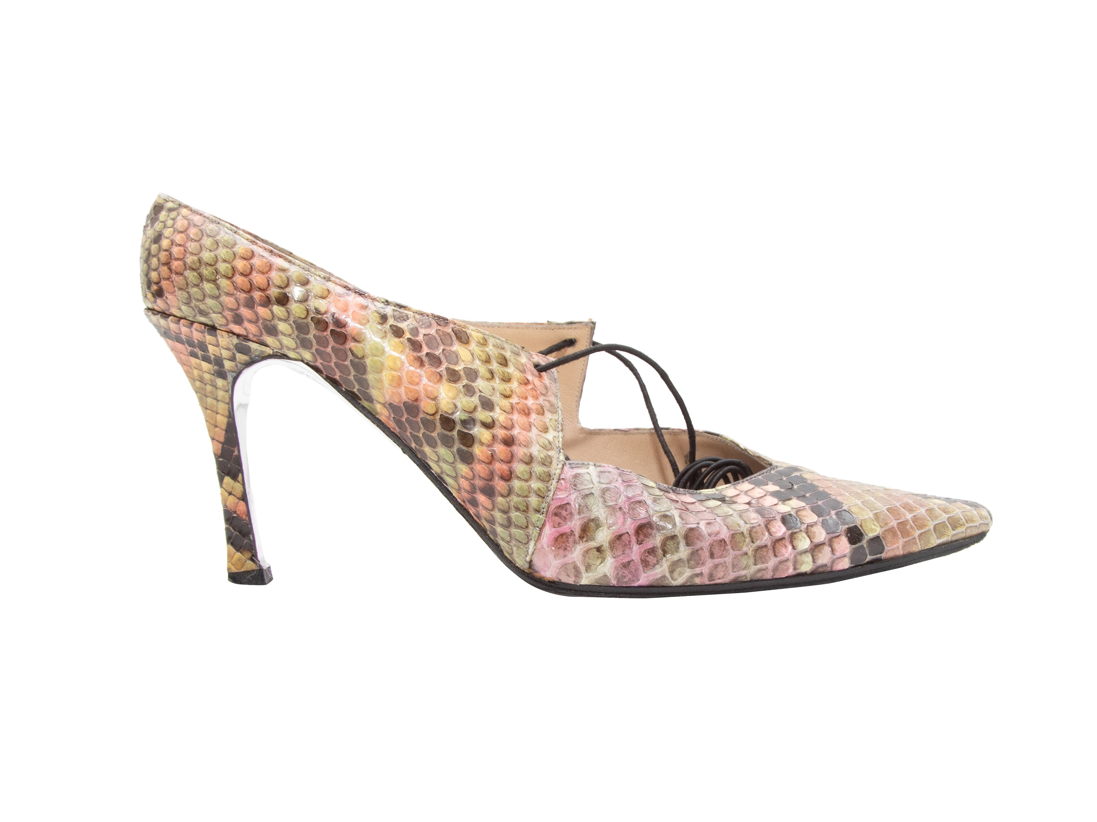 Pink & Multicolor Chanel Snakeskin Pointed-Toe Heels Size 37 - Designer Revival