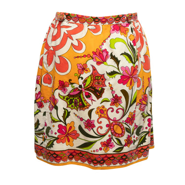 Vintage Orange & Multicolor Emilio Pucci 60s Floral Print Velvet Skirt Size S - Atelier-lumieresShops Revival