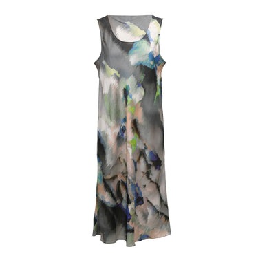 Grey & Multicolor Giorgio Armani Silk Watercolor Print Dress Size IT 48 - Designer Revival