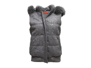 Grey Alice + Olivia Sequined Fox Fur-Trimmed Puffer Vest