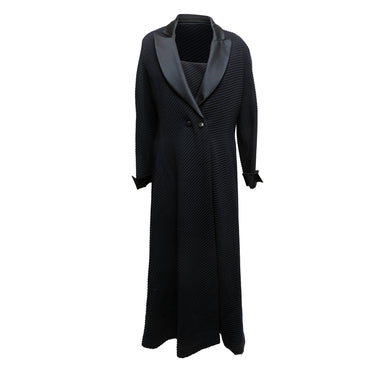 Navy Giorgio Armani Long Virgin Wool Coat Size US 14 - Designer Revival