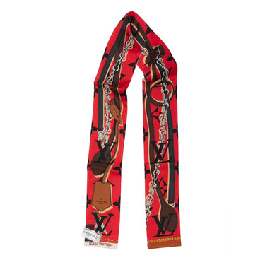 Red & Multicolor Louis Vuitton Silk Handbag Print Scarf