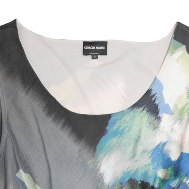 Grey & Multicolor Giorgio Armani Silk Watercolor Print Dress Size IT 48 - Designer Revival