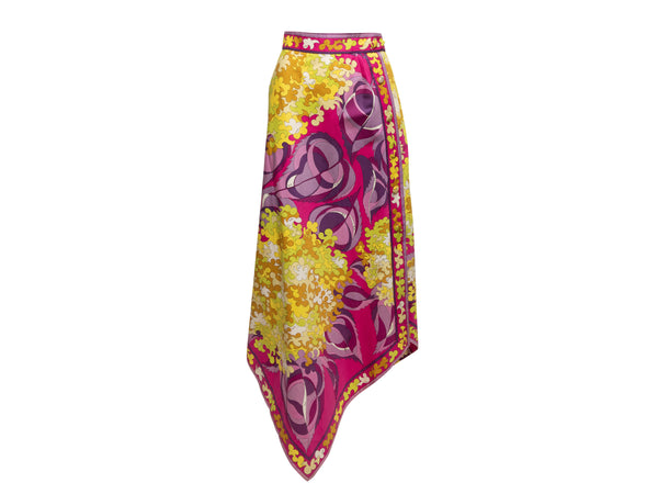 Vintage Magenta & Multicolor Emilio Pucci Floral Print Asymmetrical Skirt