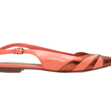 Coral & Copper Sergio Rossi Pointed-Toe Slingback Flats Size 37 - Designer Revival