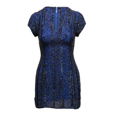 Blue & Black London Luxe Beaded Silk Mini Dress Size US XS - Designer Revival